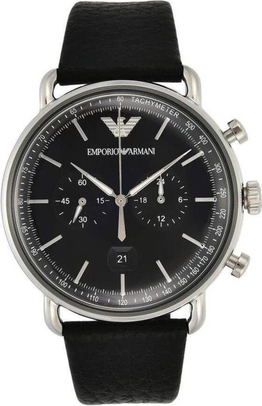 Emporio Armani Aviator Chronograph Black Dial Black Leather Strap Watch For Men - AR11143 - Image 2